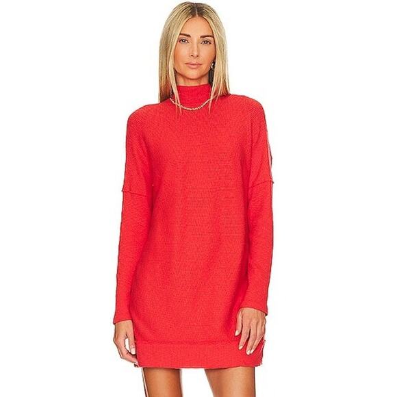 Free People Casey Rib Tunic Dress in Fiery Red Size Small - Picture 1 of 5
